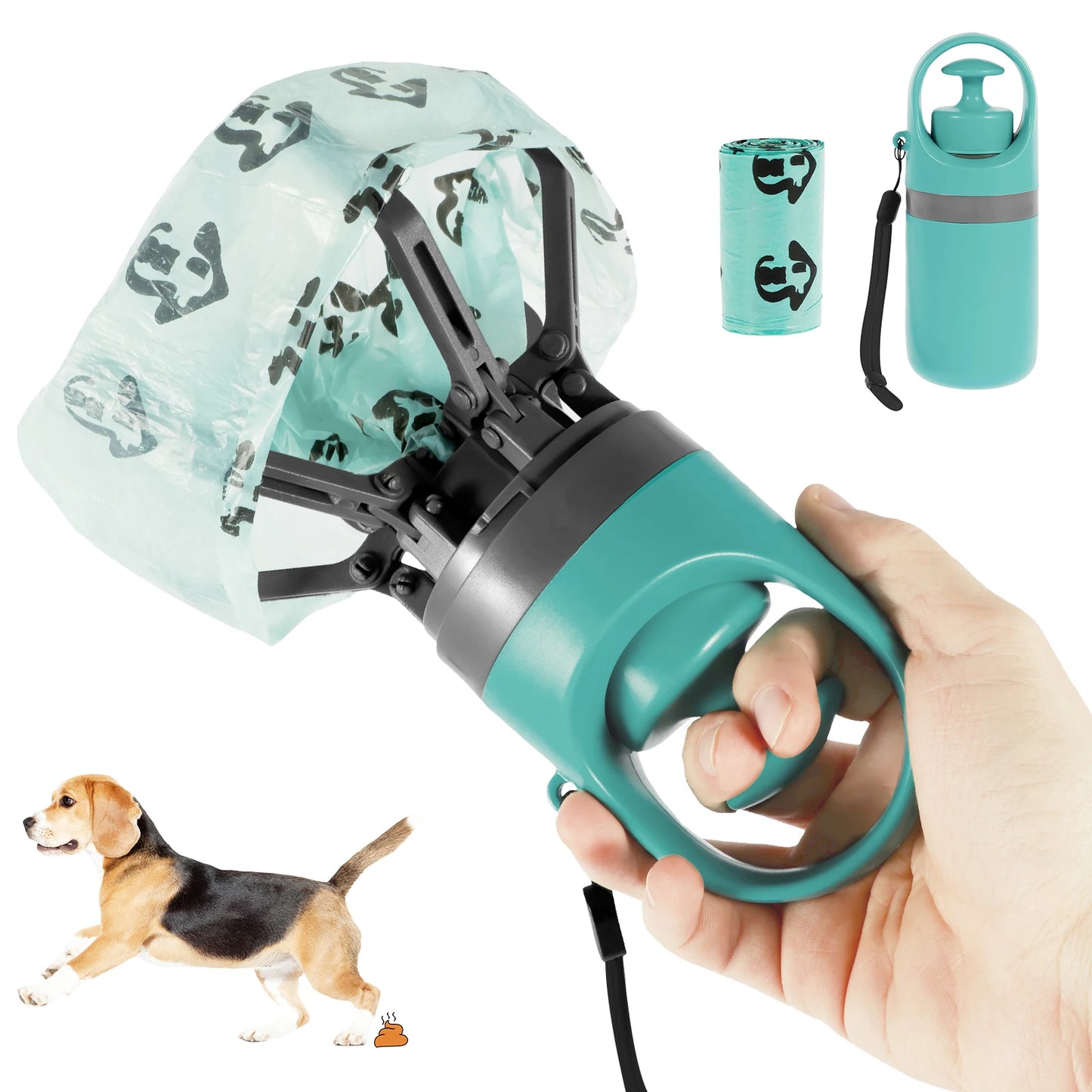 Ramasse-crottes portable pour chien – Pince à six griffes avec distributeur de sacs intégré