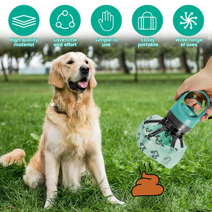 Ramasse-crottes portable pour chien – Pince à six griffes avec distributeur de sacs intégré